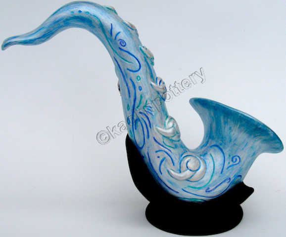 Kaolin Pottery Gt. Barrington, MA ceramic art gallery clay jazzy sax in stand