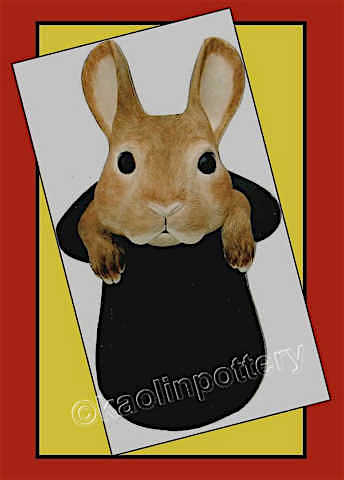 Kaolin Pottery Gt. Barrington, MA ceramic rabbit in magic top hat